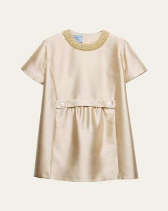 Prada Beaded Gazar Silk Short-Sleeve Mini Dress