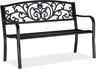 Relaxdays Relaxdays Banco Jard&iacute;n Y Terraza, 2 Plazas, Adornos Estilo Vintage, Para Terraza, Balc&oacute;n, 86,5 X 127 X 60 Cm, Negro