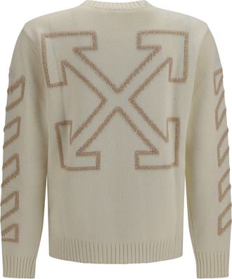 Off-white Mens Arrow Fuzzy Crewneck Sweater Cream Wool Ovis Aries; Polyamide