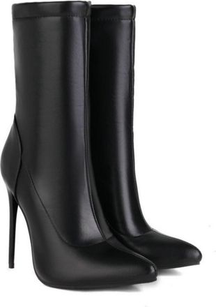 Generic Womens Ankle Boots with Pointed Toe & Stiletto Heel - Stretch Fabric Design, Versatile Style for Fall and Winter Wear,Black PU,5.5 UK