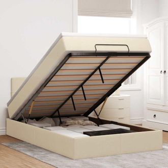 vidaXL Estructura De Cama Otomana Con Colch&oacute;n Tela Crema 120x200 Cm Vidaxl