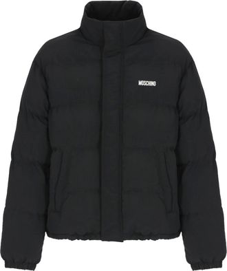 Moschino Jassen, Heren, Zwart, M, Leer, Korte Gewatteerde Jas