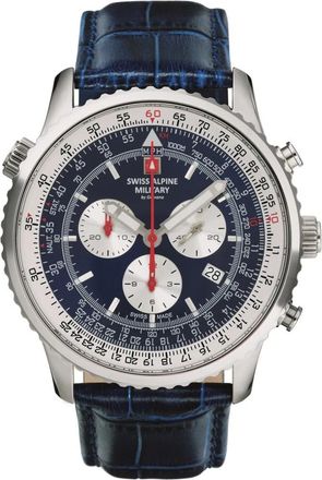Swiss Alpine Military Herenhorloge 45 mm lederen band 7078.9535 - Heren - Horloges - Blauw - ONE Size - Leer - Accessoires