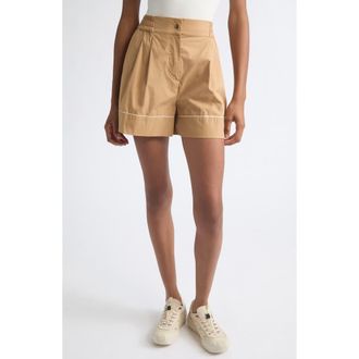 Moncler Piped Cotton & Nylon Shorts in Beige at Nordstrom, Size 38