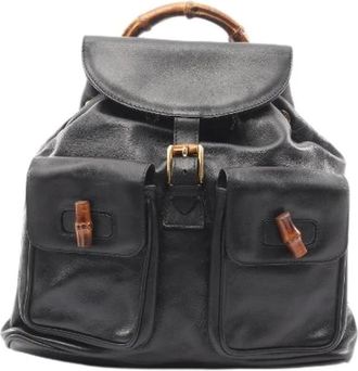 Gucci Pre-owned Bamboo Leather Backpack - Dames - Vintage Rugzakken - Zwart - ONE Size - Leer - Vintage