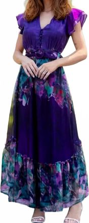 Rokoko Watercolor Belted Maxi Dress In Purple