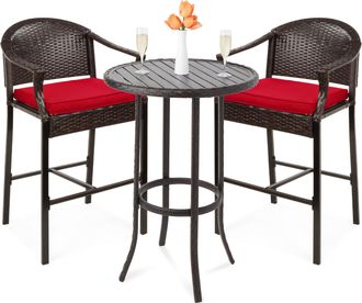 Best Choice Products 3-Piece Outdoor Wicker Bistro Bar Height Set for Patio, Garden w/ Barstools, Steel Frame