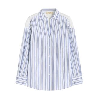 Max Mara Shirts, female, Blue, Size: 2XS Tessile Stripe Poplin Eyelet Button-Up Shirt