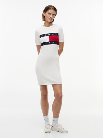 Tommy Hilfiger Womens Tommy Jeans Flag Logo Sweater Dress - Ancient White - M