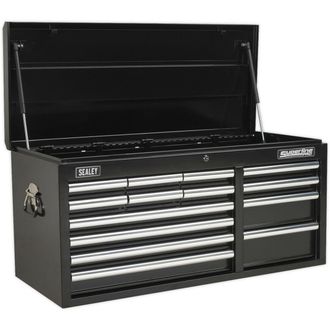 Loops 1025 x 435 x 490mm BLACK 14 Drawer Topchest Tool Chest Lockable Storage Cabinet