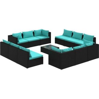vidaXL Set Muebles De Jard&iacute;n 13 Pzas Y Cojines Rat&aacute;n Sint&eacute;tico Negro Vidaxl