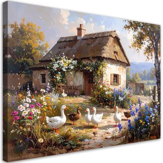 Feeby Cuadro Sobre Lienzo Paisaje Rural Animales Naturaleza 100x70