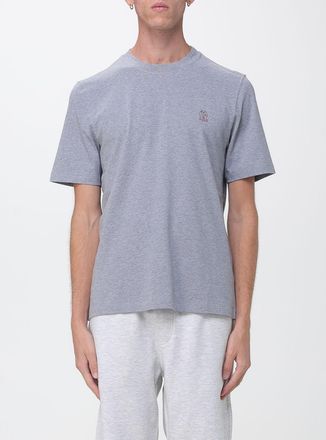 Brunello Cucinelli T-shirt girocollo in cotone con logo a contrasto