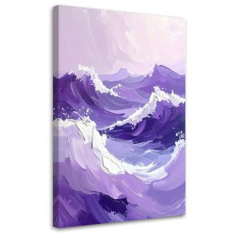 Feeby Cuadro Sobre Lienzo, Olas Del Mar Paisaje Moderno En Tonos Pastel Morados, 80x120