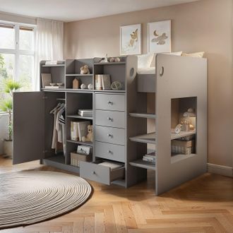 Flair Wizard Mid High Sleeper Storage Station in Grey | Size: Single