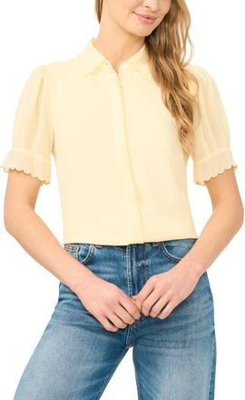 CeCe by Cynthia Steffe Scallop Trim Button-Up Shirt in Lemon Drop at Nordstrom, Size X-Large