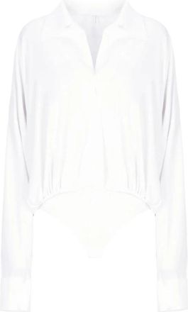 Norma Kamali Bodysuit met Lange Mouwen en Kraag - Dames - Blouses - Wit - XS - Polyester - Overhemden