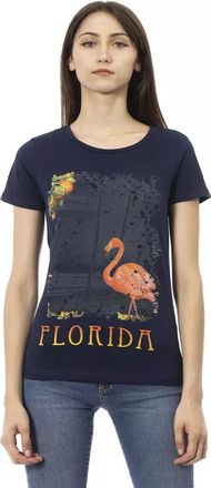 Trussardi Blauw Katoenen T-shirt met Korte Mouwen en Voorkant Print - Dames - T-shirts - Blauw - XS - Katoen - Tops