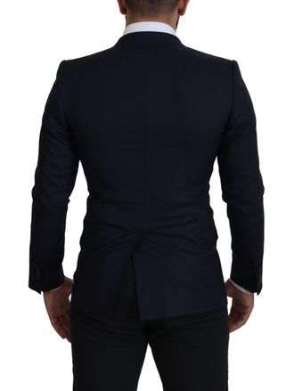 Dolce & Gabbana Mens Blue Wool Single Breasted Coat Blazer Virgin Silk Clothing