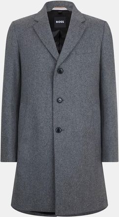 HUGO BOSS Mens Hyde Solid Patterned Over Coat with Chest and Front Pocket in Open Grey - Size X-Large