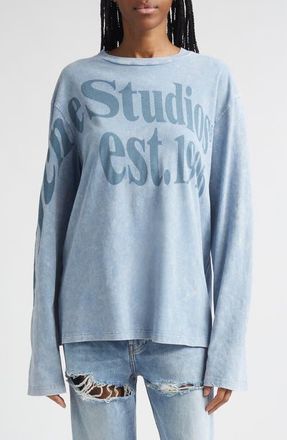 Acne Studios Edden Projection Logo Organic Cotton & Hemp T-Shirt in Dirty Blue at Nordstrom, Size X-Small