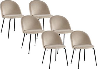 Vente-Unique Juego de 6 sillas MELBOURNE - Terciopelo y metal negro mate - Beige