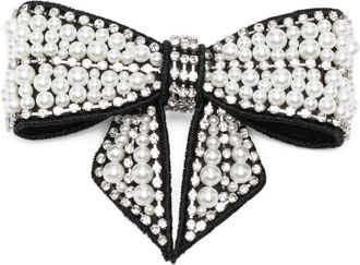 Self Portrait Haarspeld verfraaid met parels en strik - Zwart