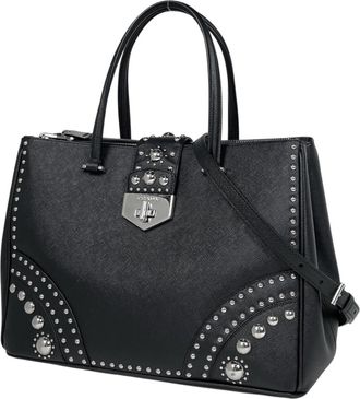 Prada Black Leather Handbag Shoulder Bag Tote Bag (Pre-Owned)