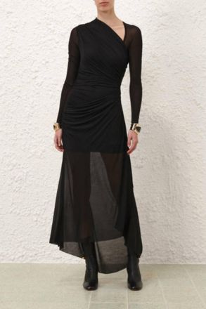Zimmermann Illustration Gathered Midi Dress In Black