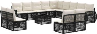 vidaXL Conjunto De Sof&aacute;s De Jard&iacute;n 14 Uds. Negro Y Blanco Crema Vidaxl