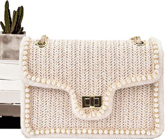 Generic Shoulder Purse - Pearl Accent Handbag with Detachable Strap Zippered Organizer, Elegance Convenience for Date Nights Meetings, Fashionable Women, Slee