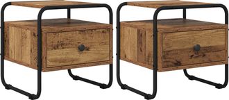 vidaXL Mesa De Noche 2 Uds. Madera Envejecida Madera De Ingenier&iacute;a Vidaxl