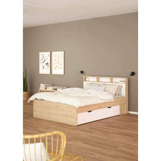 Dmora Dmora - Cama Plaza Y Media Jean, Sommier Para Dormitorio, Estructura De Cama, Estructura Del Sostenedor Del Colch&oacute;n, 206x150 H97 Cm, Roble Y Blanco