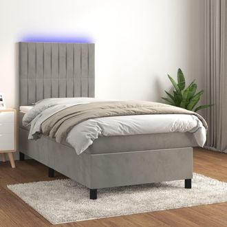 vidaXL Cama Box Spring Colch&oacute;n Y Led Terciopelo Gris Claro 90x190 Cm Vidaxl