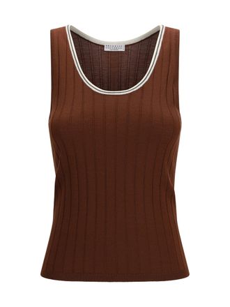 Brunello Cucinelli Womens Top Ribbed Jersey Mulberry-Panama Fleece Wool (ovis Aries) Tops Mulberry/panama