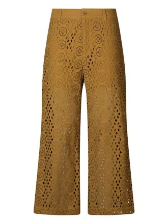 Liu Jo embroidery cropped trousers - women - Cotton - 40 - Brown