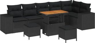 vidaXL Conjunto De Sof&aacute; De Jard&iacute;n 9 Pcs Negro Rat&aacute;n Sint&eacute;tico Vidaxl