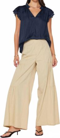 Current Air Double Flutter Sleeve Blouse In Navy
