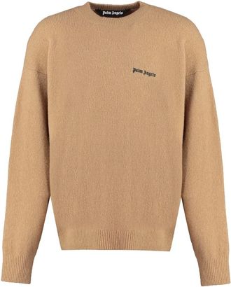 Palm Angels Truien & Vesten, Heren, Bruin, L, Wol, Logo Crew-Neck Sweater