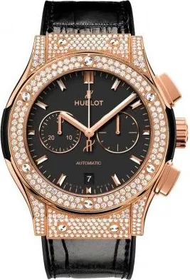 Hublot Classic Fusion Black Dial Automatic Mens Diamond Watch 541.OX.1181.LR.1704