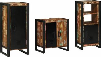 vidaXL Juego De Muebles De Ba&ntilde;o 3 Pcs Marr&oacute;n Madera S&oacute;lida Recuperada