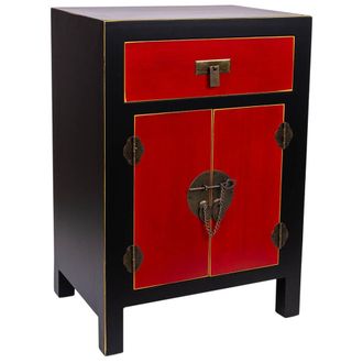Wanderlust Deco Mesita de noche de madera con 1 cajon y 2 puertas 45x34x66h cm