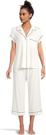 Eberjey Gisele - The Cropped Pajama Set Womens Pajama Sets Pure Ivory/Navy : MD, Jersey/Modal/Spandex