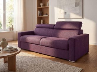 Vente-Unique Divano letto 3 posti ribalta doghe larghe memory foam - Letto: 140 cm x 16 cm Tessuto Viola - VIZIR