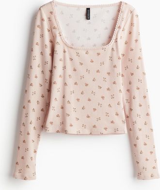 H&M Baumwolltop mit Picot-Besatz - Hellrosa/Gebl&uuml;mt
