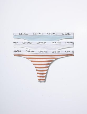 Calvin Klein Womens Carousel Logo Cotton 3-Pack Thong - Multi - XS