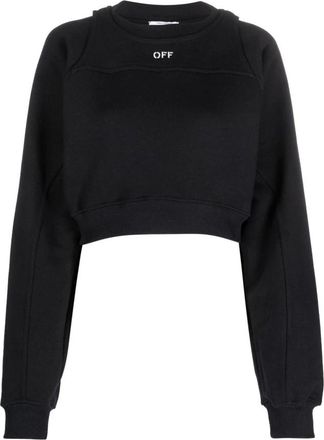 Off-white Logo-Print Cropped Katoenen Sweatshirt - Dames - Sweatshirts - Zwart - S - Katoen - Hoodies & sweatvesten