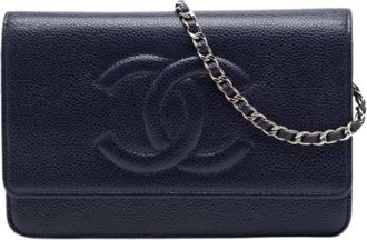 Chanel Pre-owned Wallet on Chain - Dames - Vintage Mini Tas - Blauw - ONE Size - Leer - Vintage