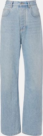 Bottega Veneta Intrecciato leather-trimmed wide-leg jeans