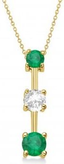 Allurez Lab Emeralds & Lab Diamond Three-Stone Necklace 14k Yellow Gold (0.50ct)